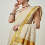 Cream Checkered Tissue Kasavu Saree